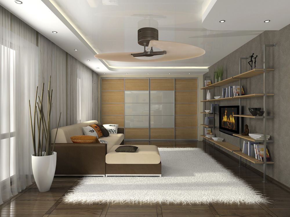 Living-room in the modern apartment 3D rendering
